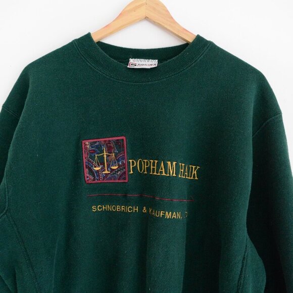 VTG '90S Signet Sportswear Hunter Green Embroidered Law Office Crew Neck Sweater - Picture 11 of 14